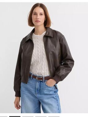 LOFT BNWT Pebble Brown Distressed Faux Leather Bomber Jacket